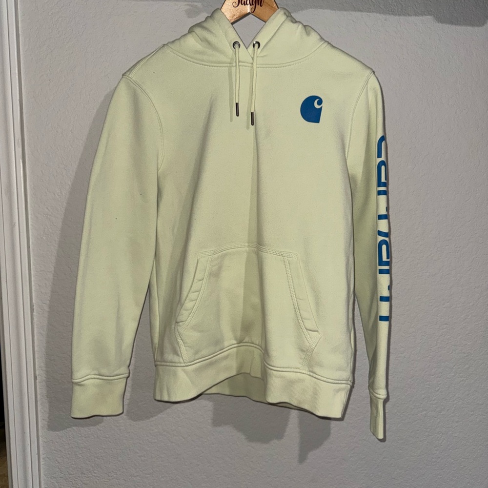 Carhartt Men's Neon Yellow/ Green Hoodie with Blue Accents